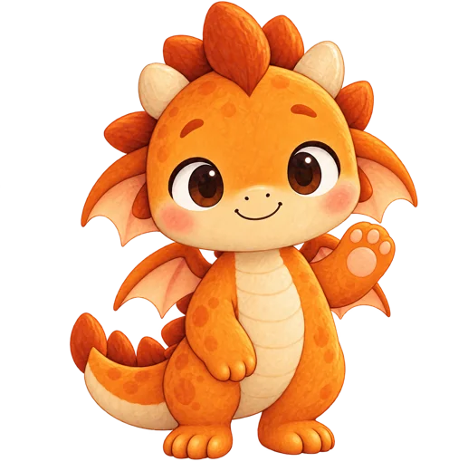 Lesi, a little orange dragon, waving