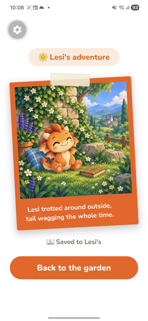 Lesi's adventure: a painted picture of Lesi resting in a flower garden